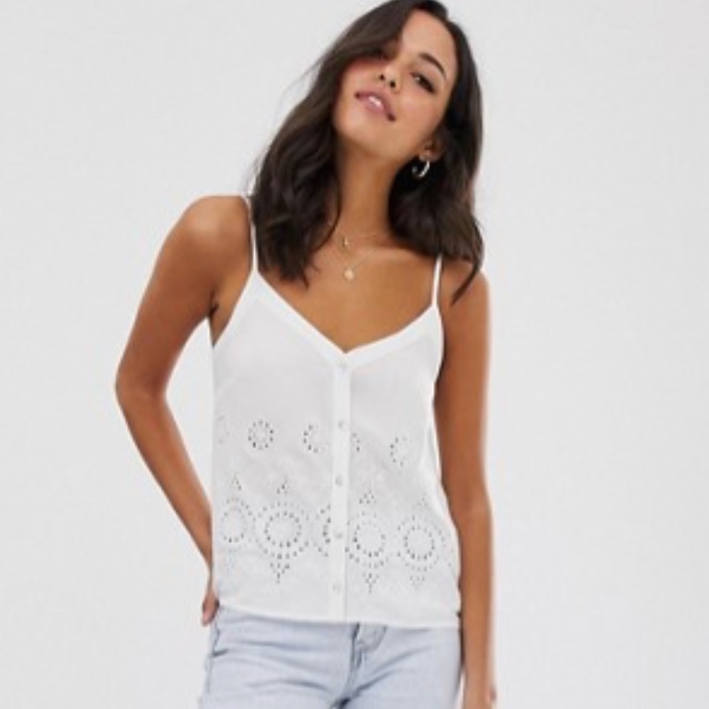 NWT Asos White Tank Top Embroidered Eyelet Small